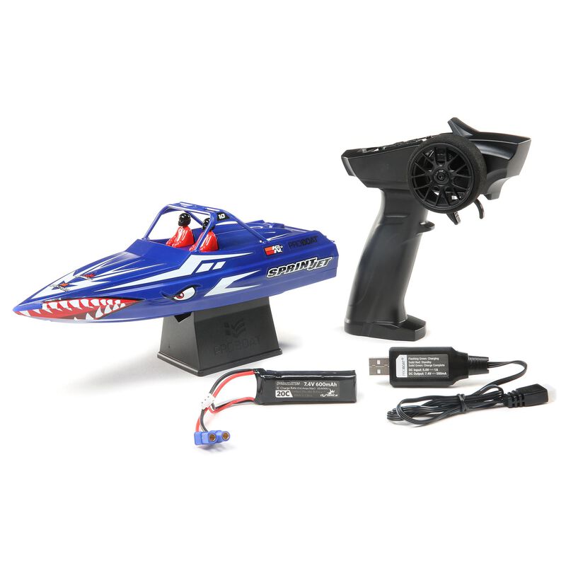 Pro Boat Sprintjet 9" Self-Righting Deep-V Jet Boat Brushed RTR, Silver&Blue