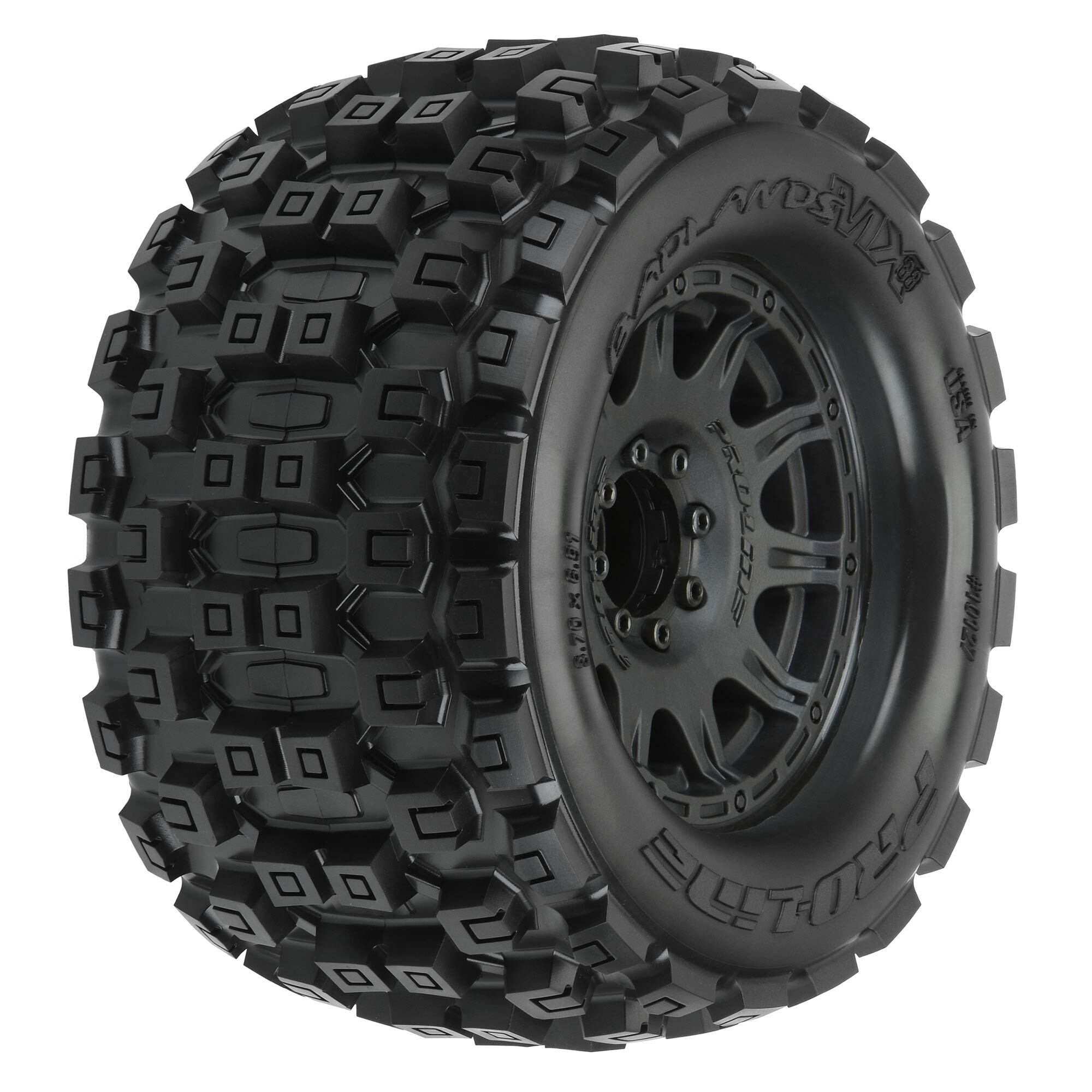 Pro-Line Racing 1:8 Badlands MX38 F/R 3.8" MT Tires Mounted 17mm Black Raid (2)-PRO1012710