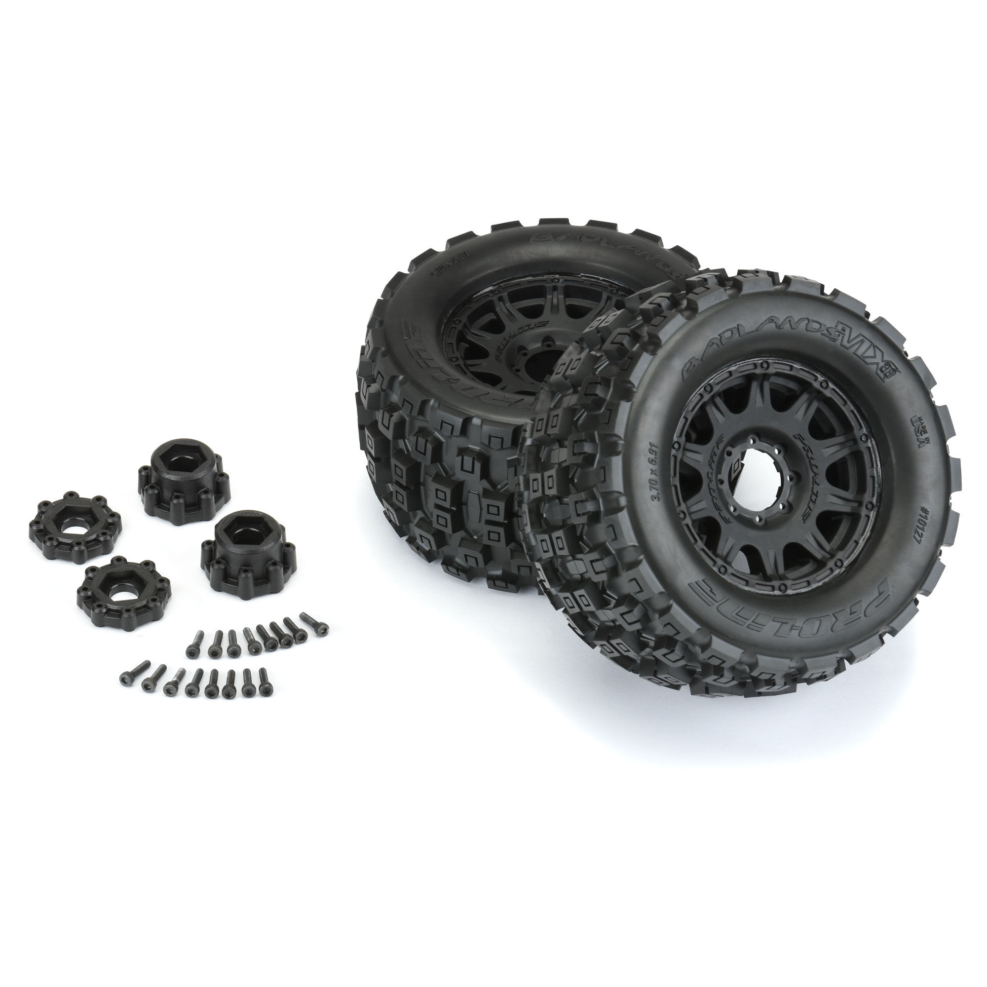 Pro-Line Racing 1:8 Badlands MX38 F/R 3.8" MT Tires Mounted 17mm Black Raid (2)-PRO1012710