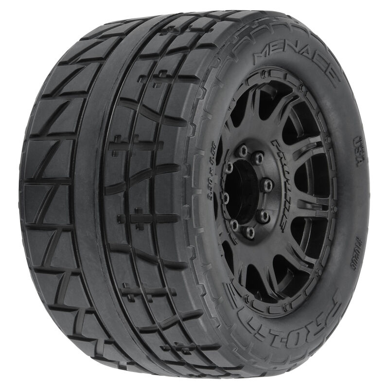 Pro-Line Racing 1/8 Menace HP BELTED F/R 3.8" MT Tires Mounted 17mm Black Raid (2)-PRO1020610