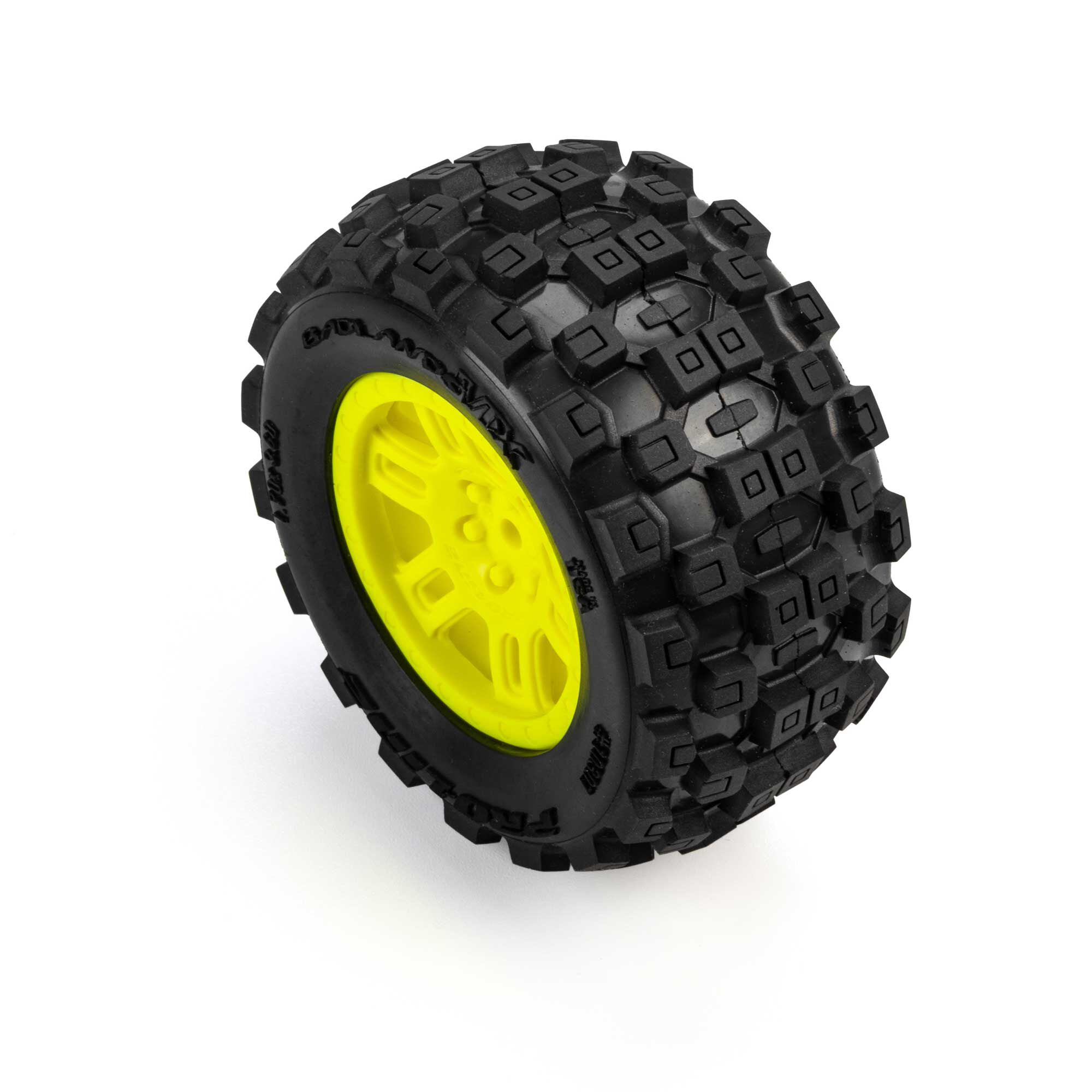 Pro-Line Racing 1:16 Badlands MX Front/Rear MT Tires Mounted 12mm Yellow Split Six (2): ARRMA MINI KRATON-PRO1030112