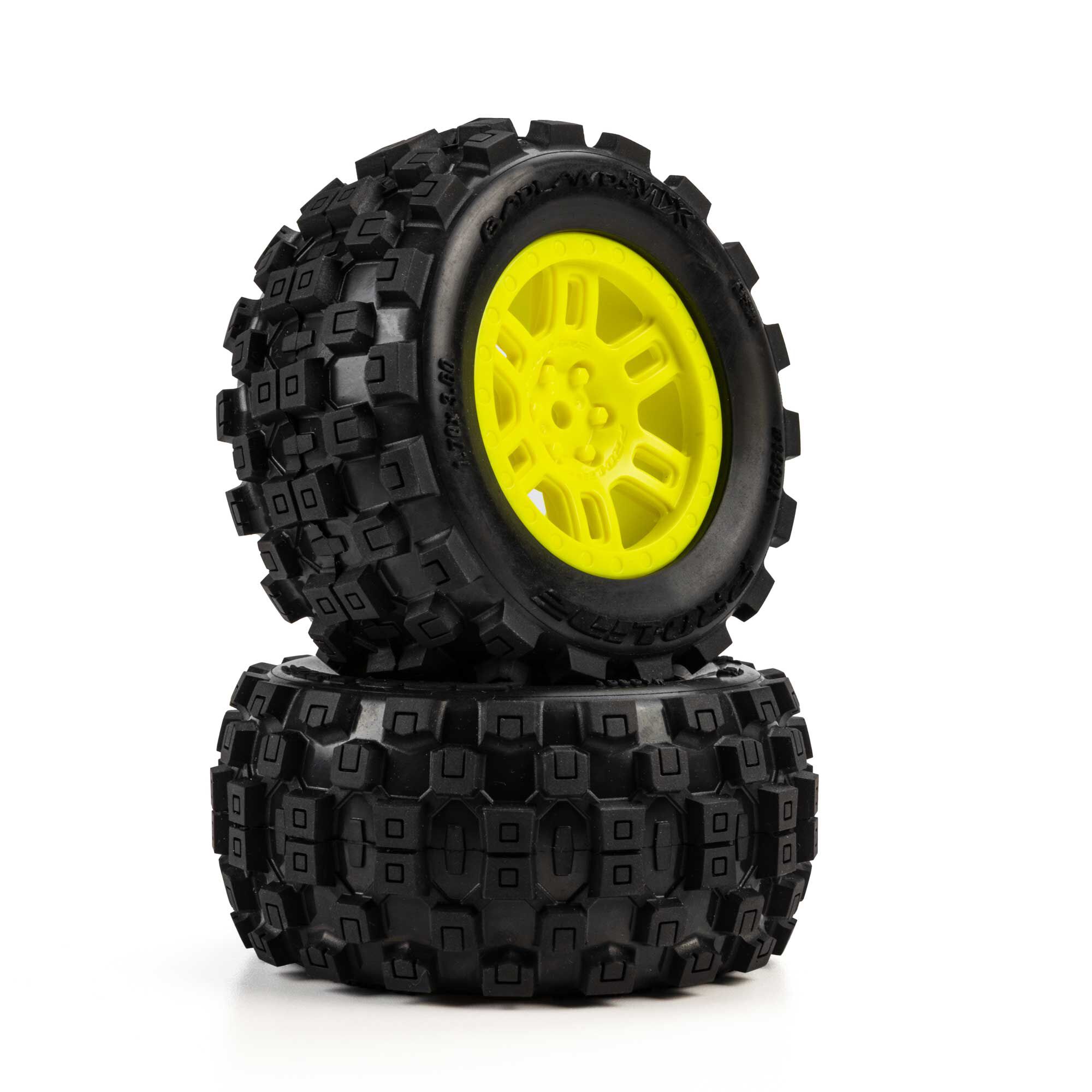 Pro-Line Racing 1:16 Badlands MX Front/Rear MT Tires Mounted 12mm Yellow Split Six (2): ARRMA MINI KRATON-PRO1030112