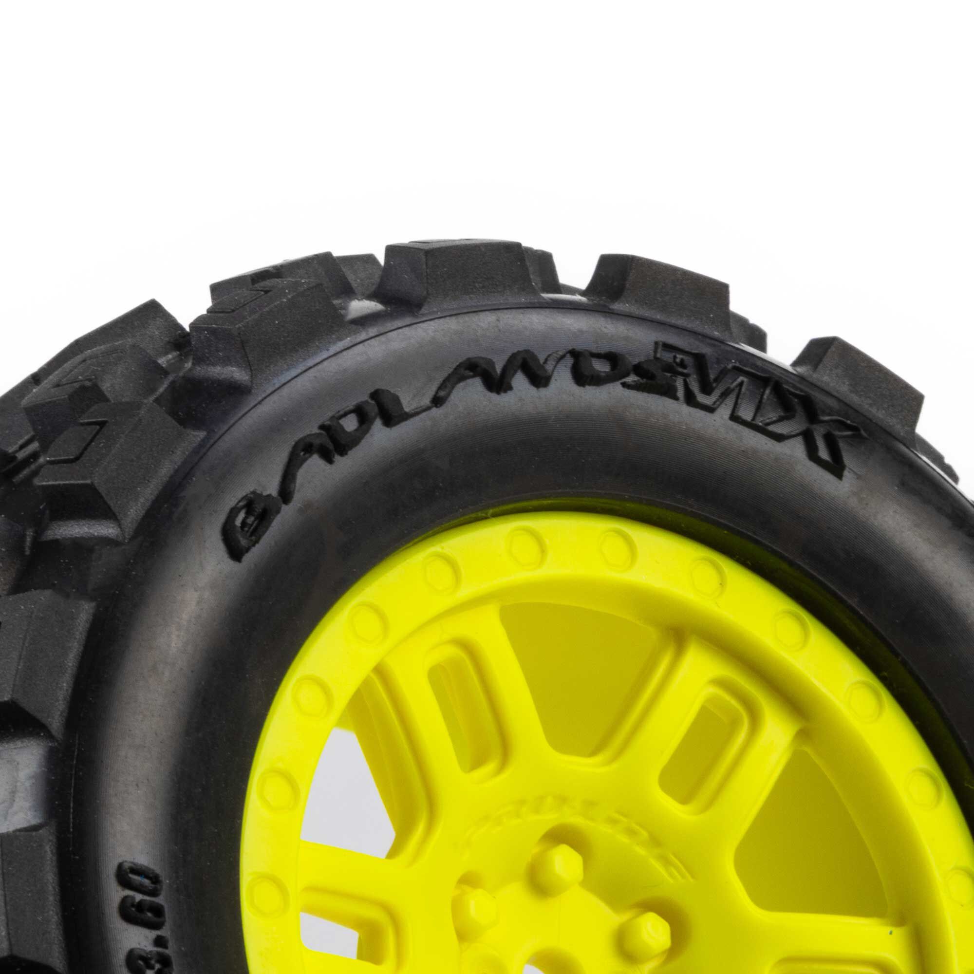 Pro-Line Racing 1:16 Badlands MX Front/Rear MT Tires Mounted 12mm Yellow Split Six (2): ARRMA MINI KRATON-PRO1030112