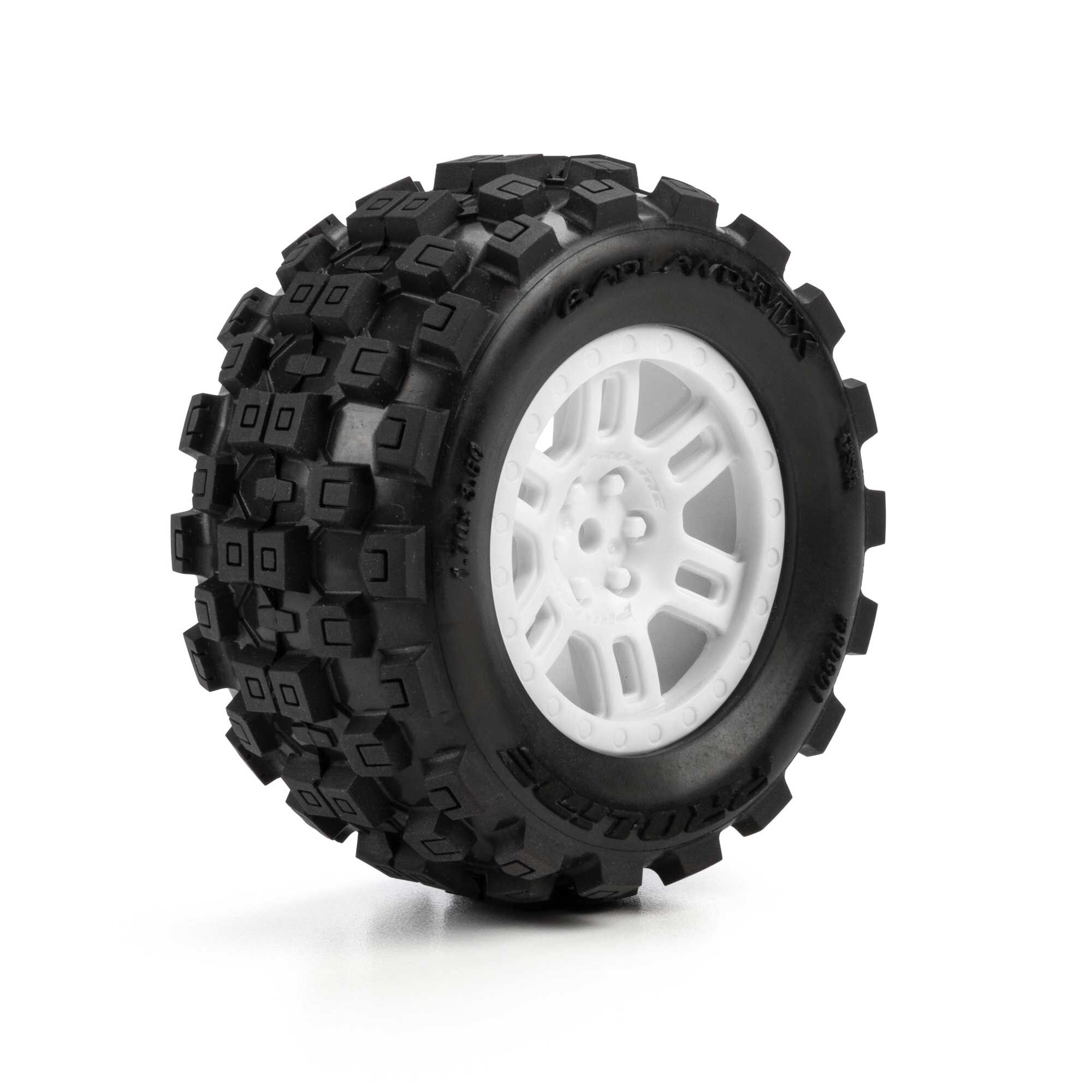 Pro-Line Racing 1:16 Badlands MX Front/Rear MT Tires Mounted 12mm White Split Six (2): ARRMA MINI KRATON-PRO1030113