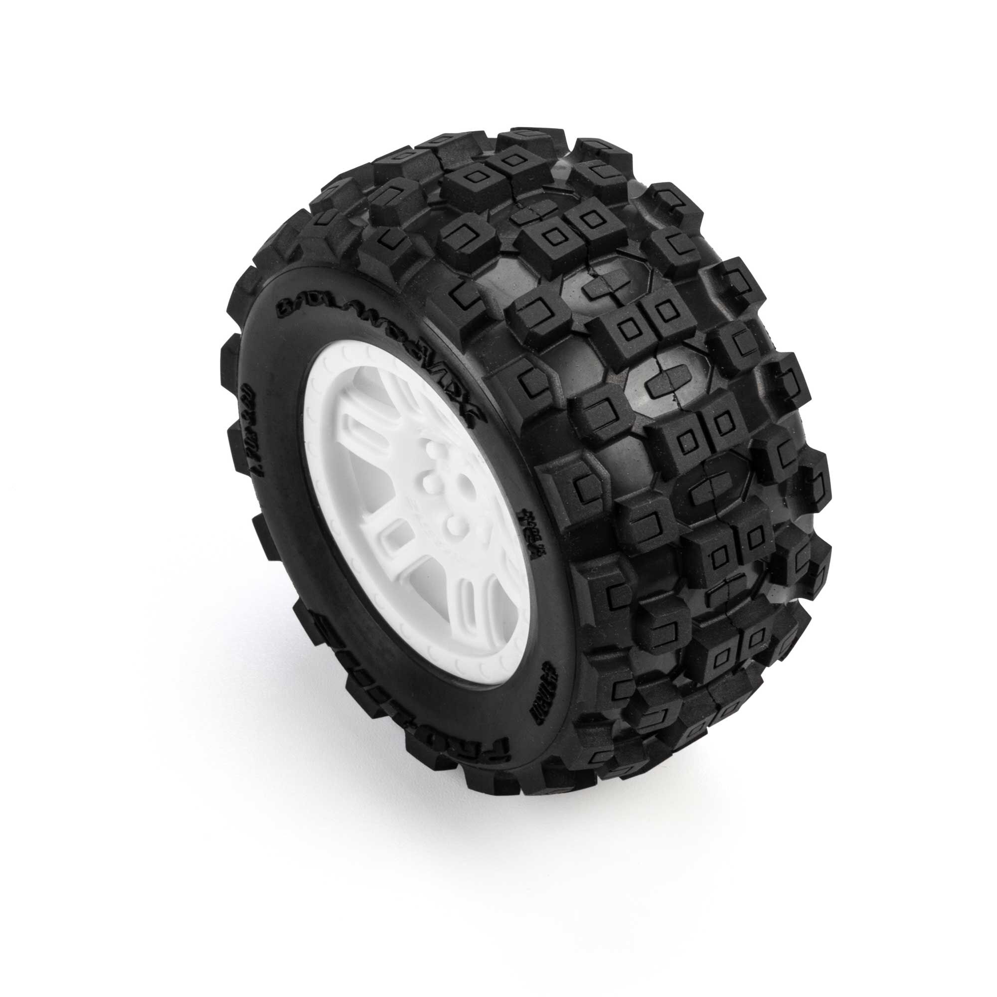 Pro-Line Racing 1:16 Badlands MX Front/Rear MT Tires Mounted 12mm White Split Six (2): ARRMA MINI KRATON-PRO1030113