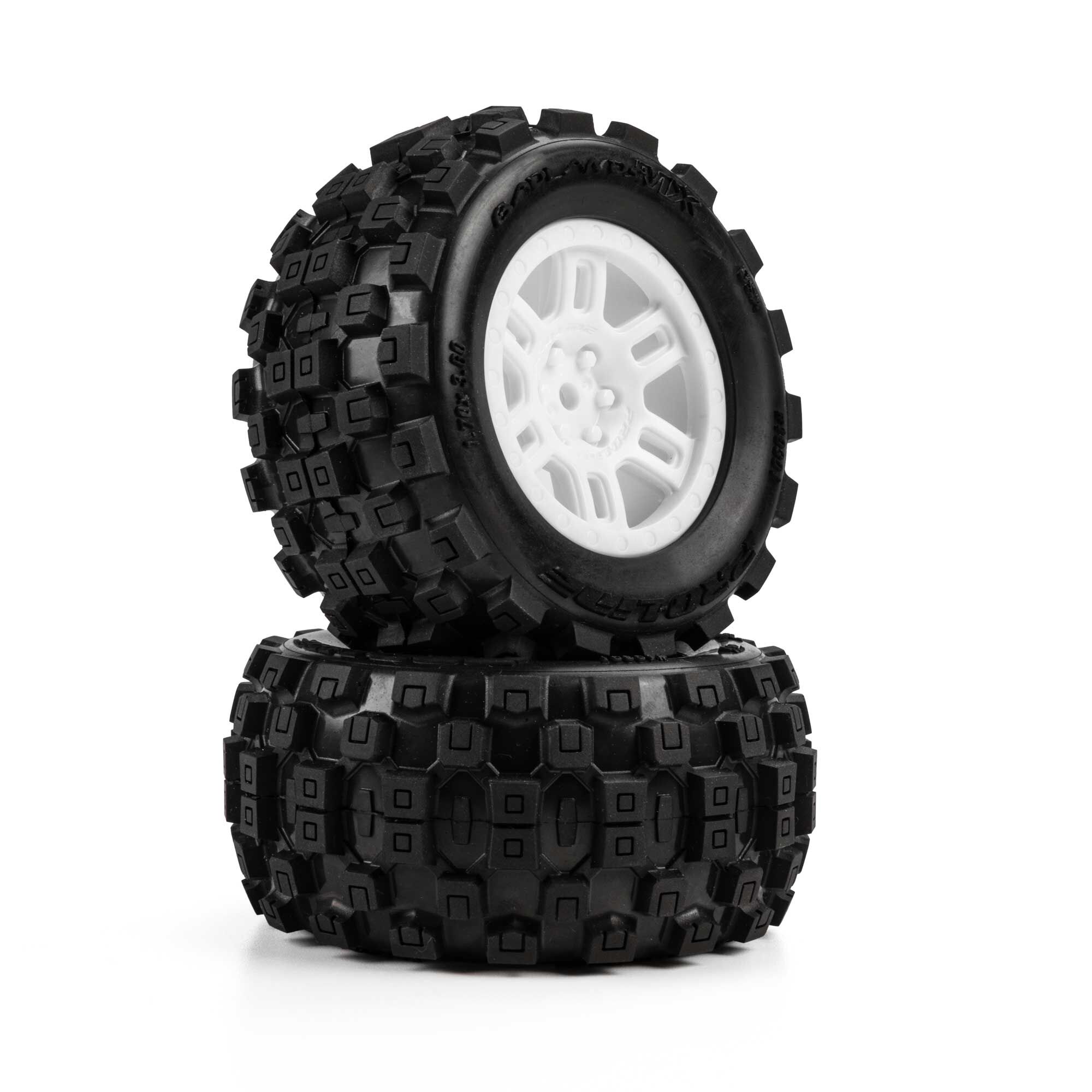Pro-Line Racing 1:16 Badlands MX Front/Rear MT Tires Mounted 12mm White Split Six (2): ARRMA MINI KRATON-PRO1030113