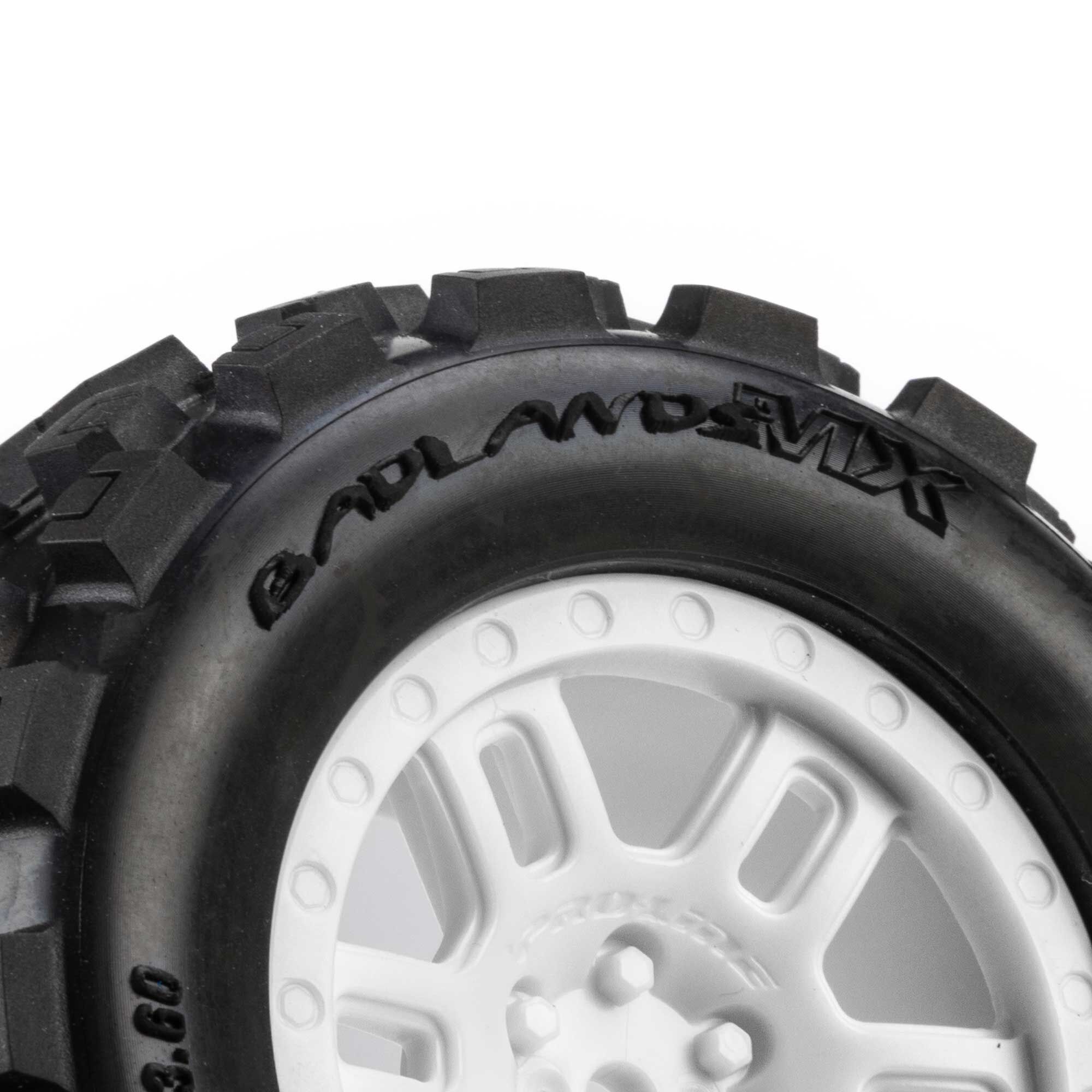 Pro-Line Racing 1:16 Badlands MX Front/Rear MT Tires Mounted 12mm White Split Six (2): ARRMA MINI KRATON-PRO1030113