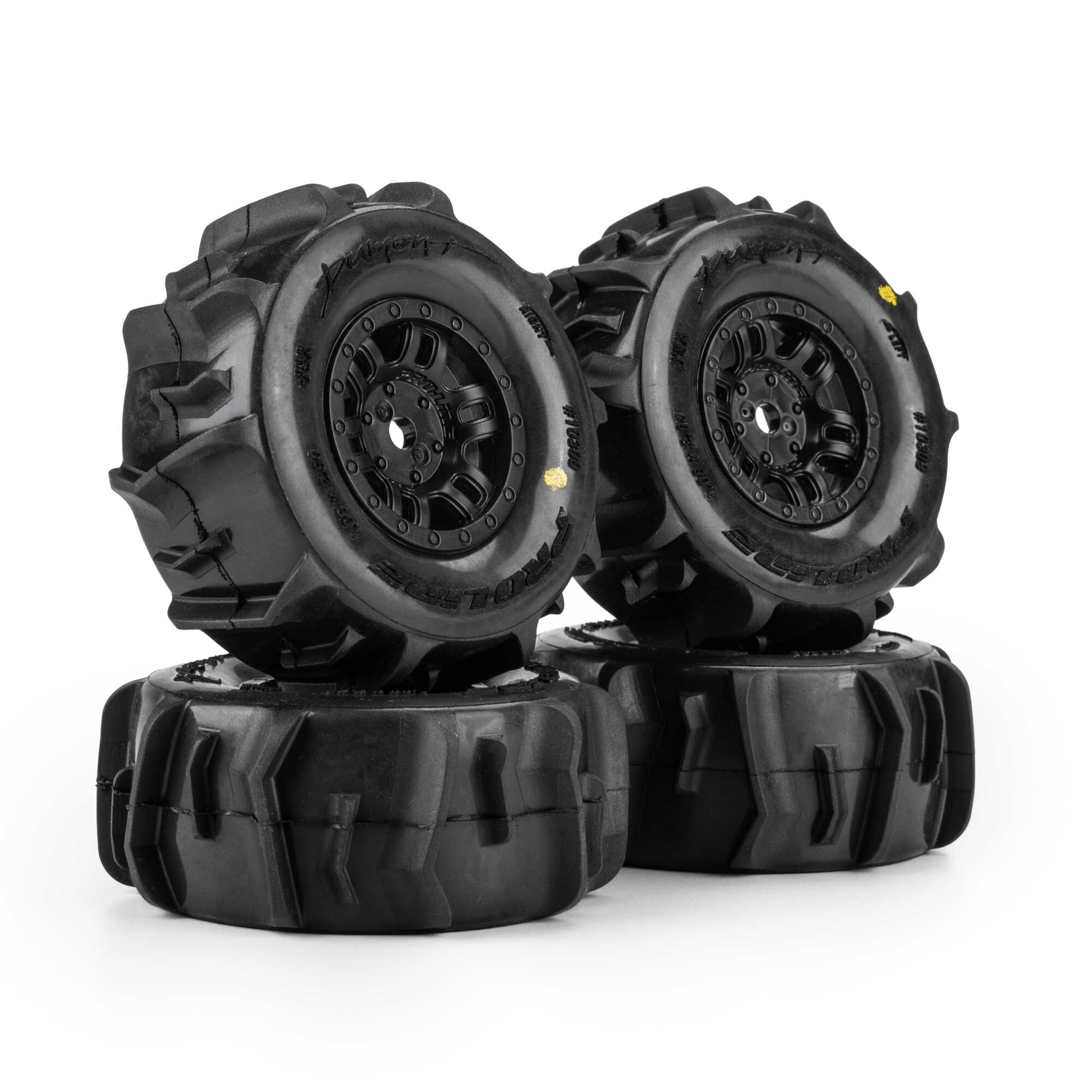 Pro-Line Racing 1:16 Dumont Front/Rear Paddle Tires Mounted 12mm Black Split Six (4): ARRMA MOJAVE GROM-PRO1030911