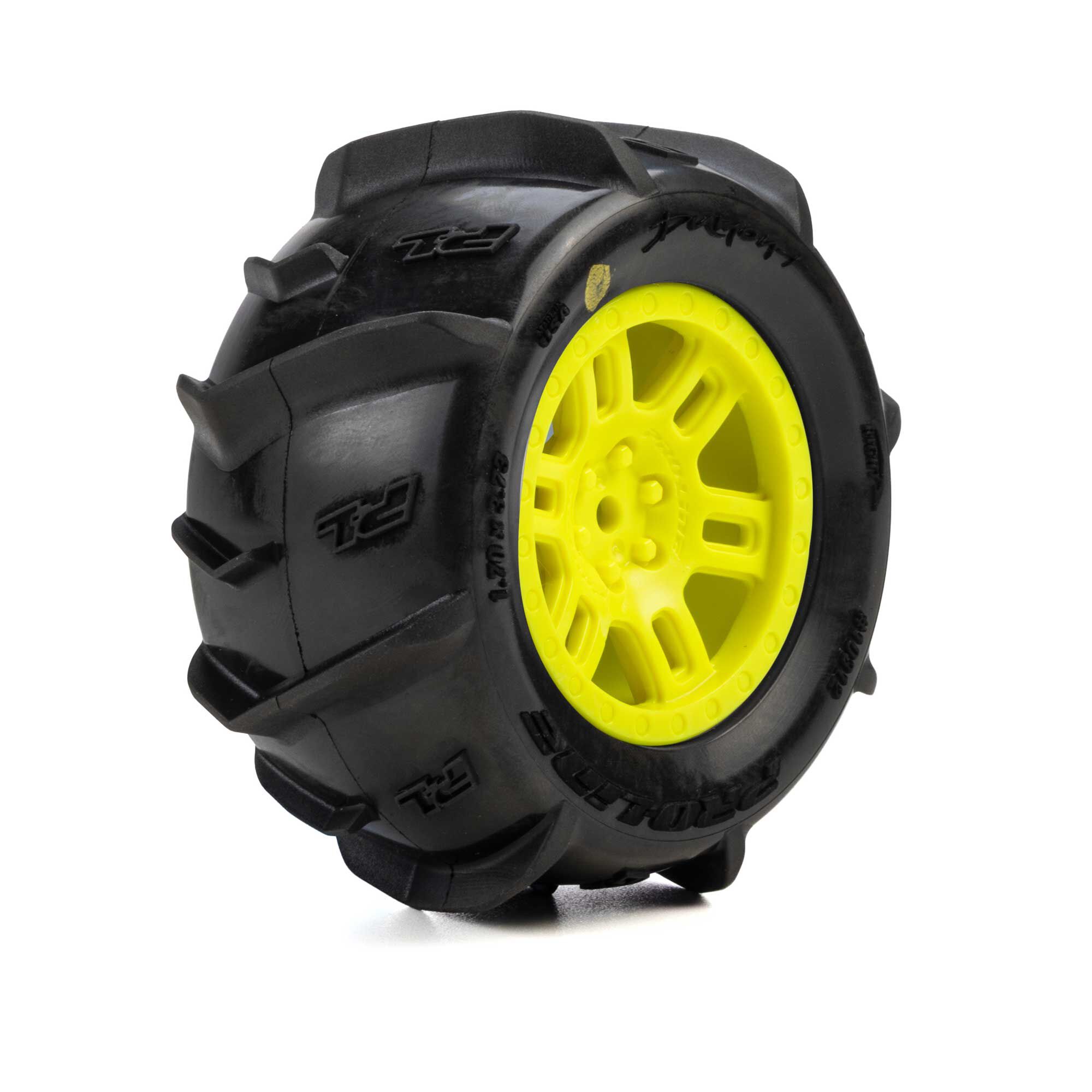 Pro-Line Racing 1:16 Dumont Front/Rear Paddle Tires Mounted 12mm Yellow Split Six (2): ARRMA MINI KRATON-PRO1031212