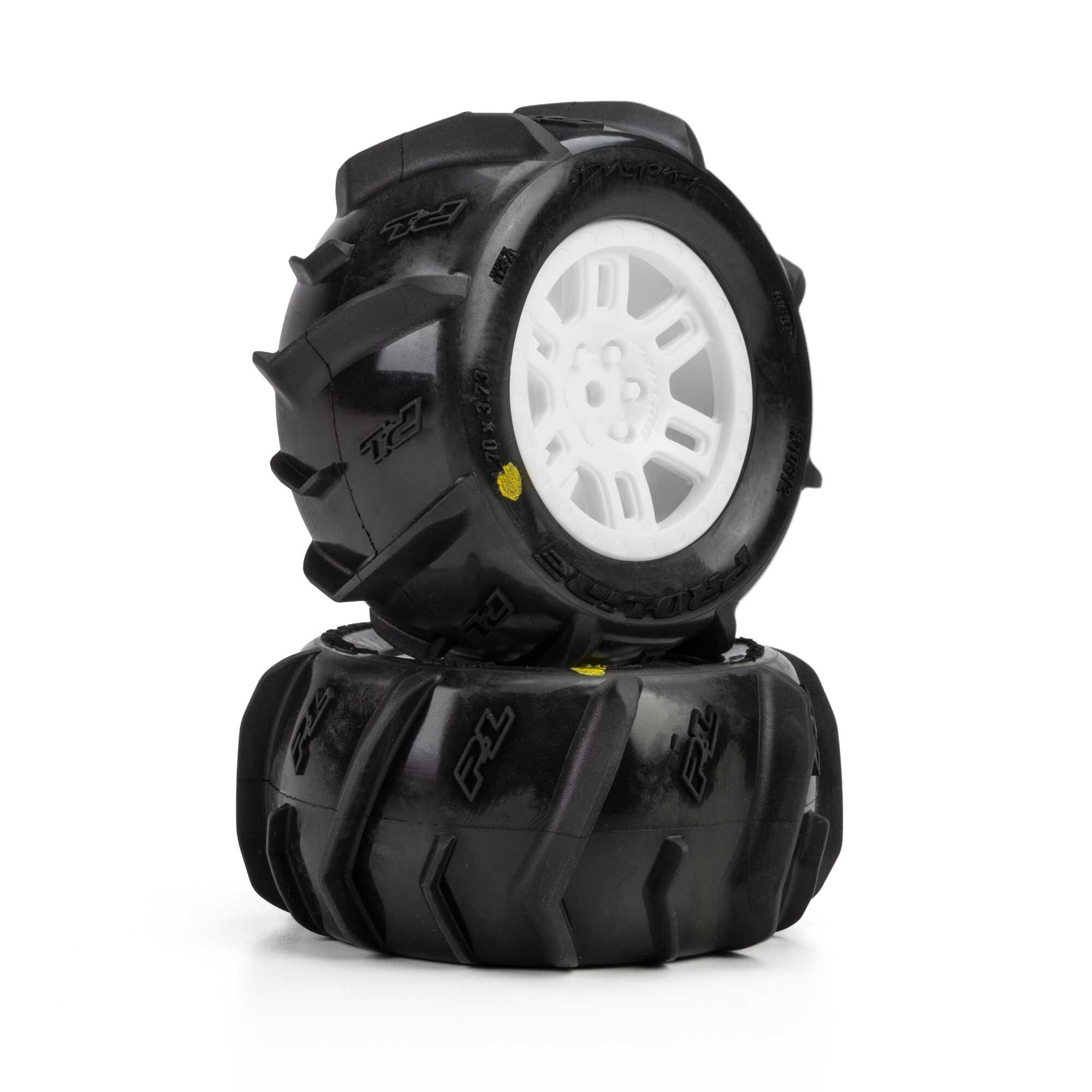 Pro-Line Racing 1:16 Dumont Front/Rear Paddle Tires Mounted 12mm White Split Six (2): ARRMA MINI KRATON-PRO1031213