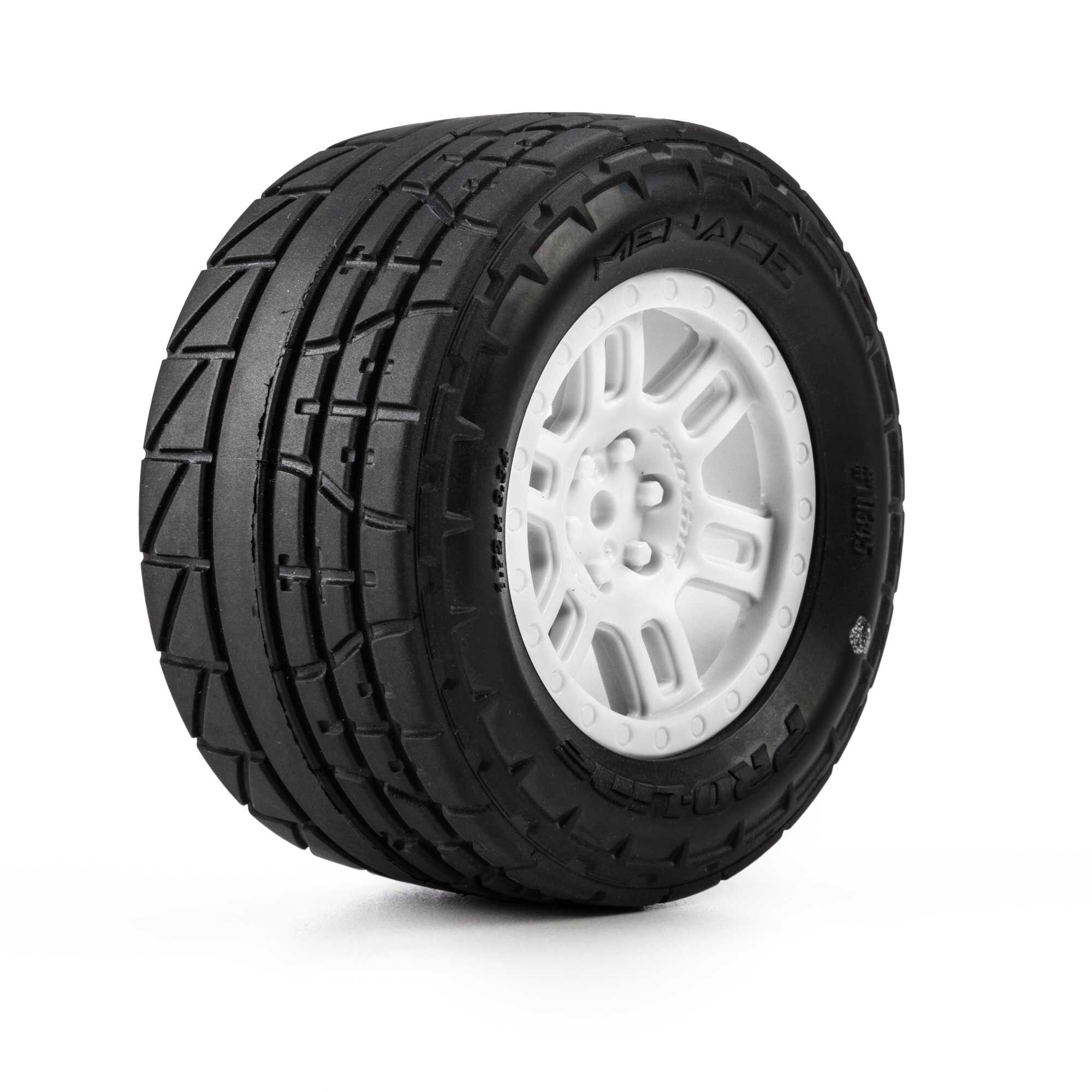 Pro-Line Racing 1:16 Menace Front/Rear Street Tires Mounted 12mm White Split Six (2): ARRMA MINI KRATON-PRO1034513