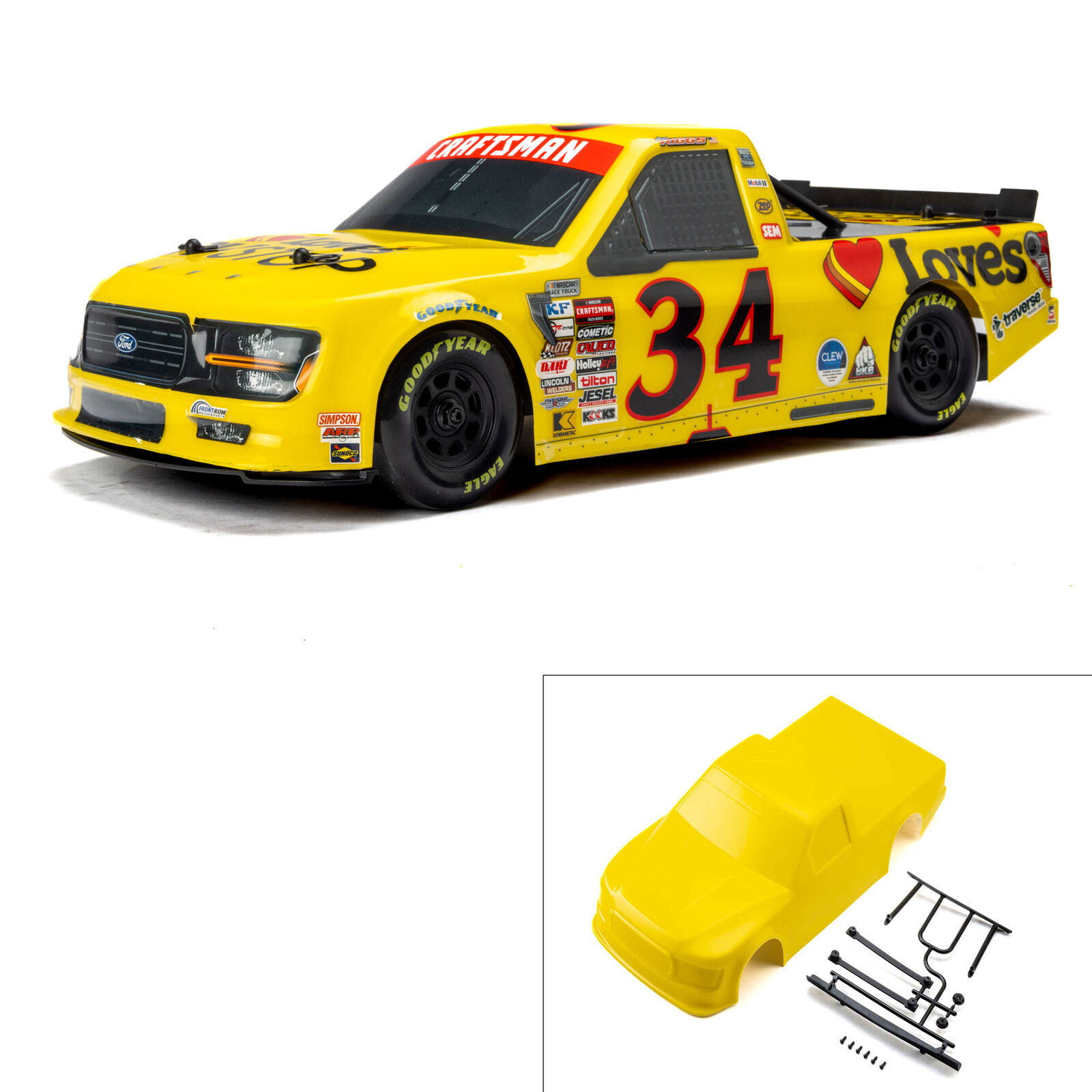 Pro-Line Racing Limited Edition 1/12 Pre-Cut/Pre-Painted Layne Riggs #34 Love Yellow Body: Losi NASCAR-PRO365420
