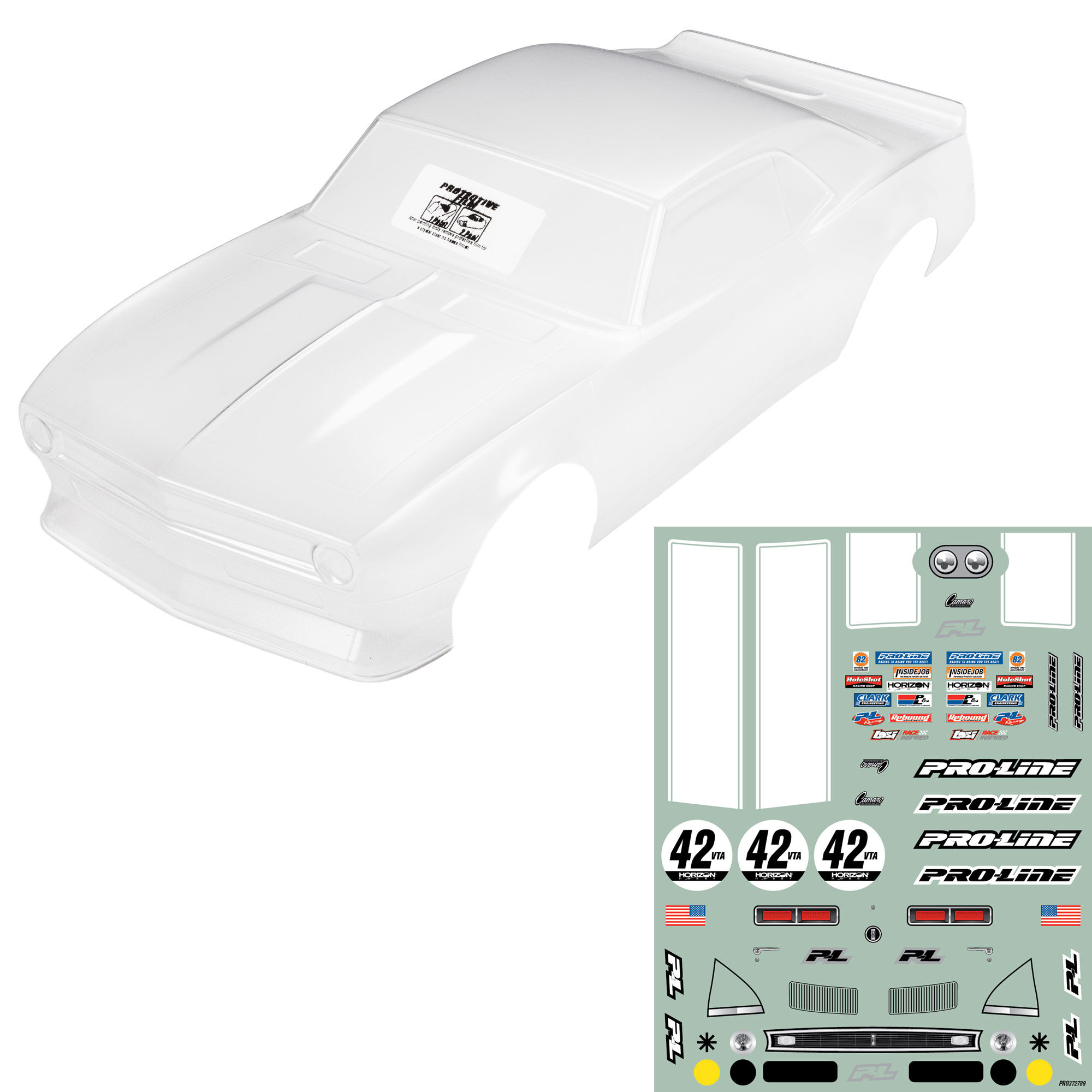 Pro-Line Racing 1:12 Pre-Cut 1968 Chevy Camaro Clear VTA Body: Losi NASCAR® Race Car-PRO372717