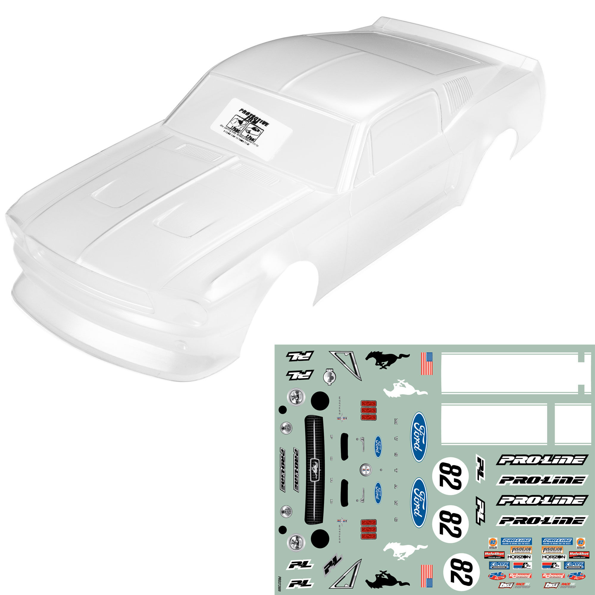 Pro-Line Racing 1:12 Pre-Cut 1968 Ford Mustang Clear VTA Body: Losi NASCAR® Race Car-PRO372817