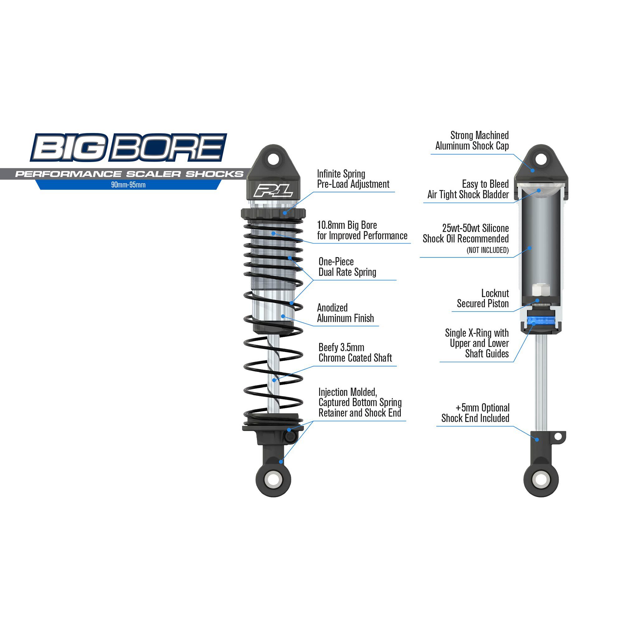 Pro-Line Racing 1:10 Big Bore Front/Rear (90mm-95mm) Scaler Shocks For Most Crawlers-PRO634300