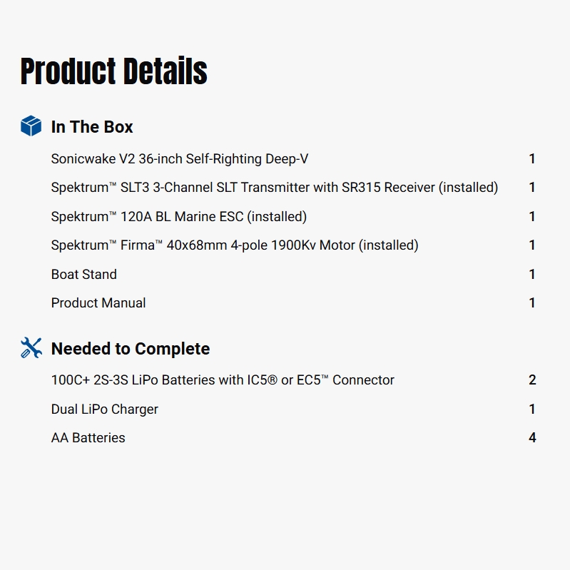 Pro Boat Sonicwake V2 36" Self-Righting Brushless Deep-V RTR RC Boats, Black&White