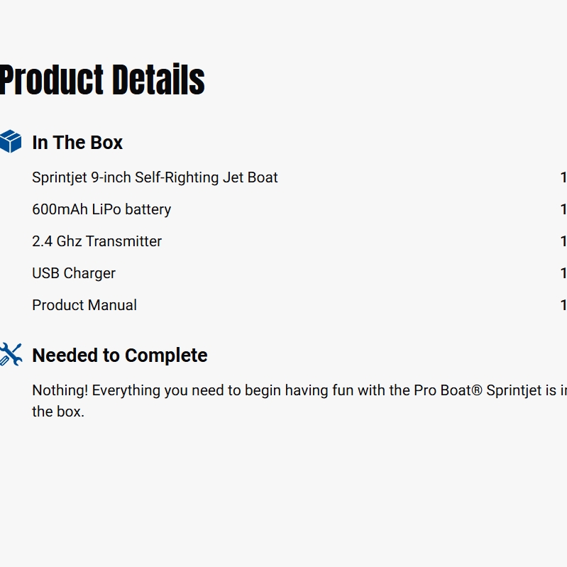 Pro Boat Sprintjet 9" Self-Righting Deep-V Jet Boat Brushed RTR, Silver&Blue