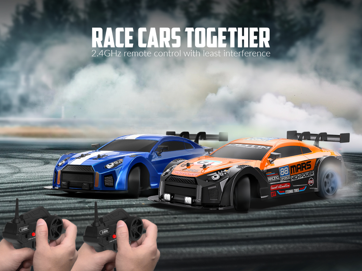 RACENT 1:16 RC Drift Car, 2.4Ghz 4WD 18KM/H Remote Control Car with Spray Mist, 2 Batteries