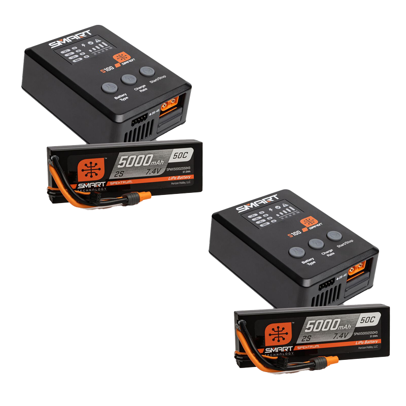 Spektrum Smart Powerstage Surface Bundle: 5000mAh 2S 50C LiPo Battery (IC3) / 100W S100 Charger-SPMX-1031