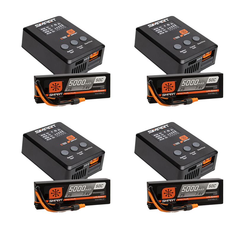 Spektrum Smart Powerstage Surface Bundle: 5000mAh 2S 50C LiPo Battery (IC3) / 100W S100 Charger-SPMX-1031