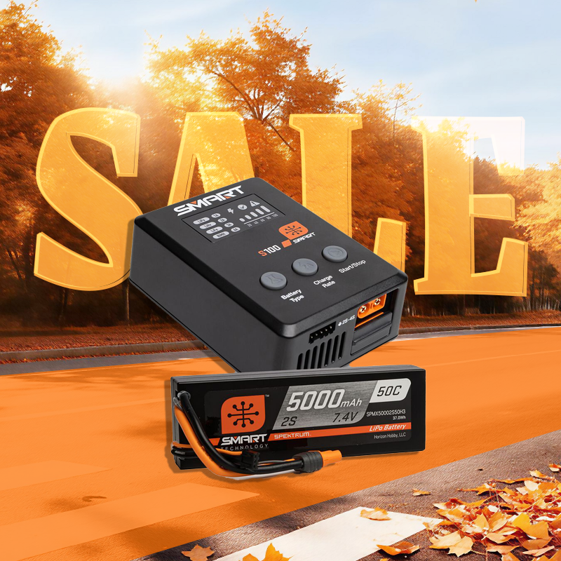 Spektrum Smart Powerstage Surface Bundle: 5000mAh 2S 50C LiPo Battery (IC3) / 100W S100 Charger-SPMX-1031