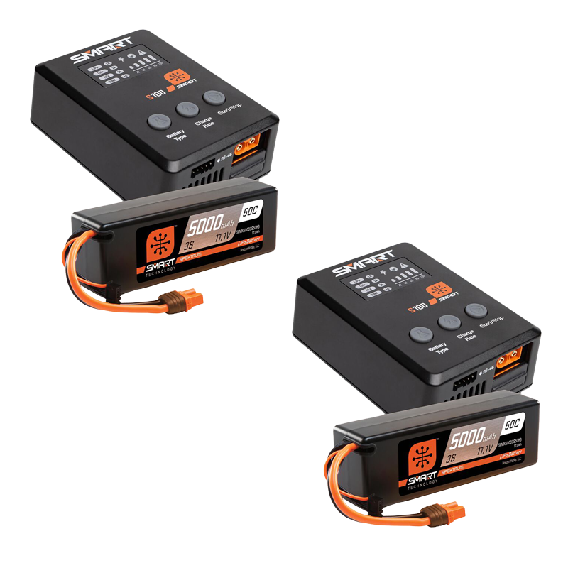 Spektrum Smart Powerstage Surface Bundle: 5000mAh 3S 50C LiPo Battery (IC3) / 100W S100 Charger-SPMX-1033