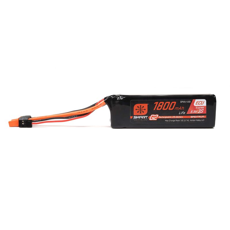 Spektrum 9.9V 1800mAh 3S 10C Smart G2 ECU LiFe Battery: IC3-SPMX-1059