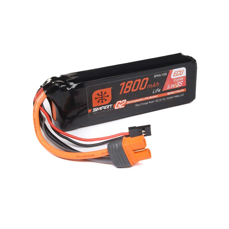 Spektrum 9.9V 1800mAh 3S 10C Smart G2 ECU LiFe Battery: IC3-SPMX-1059