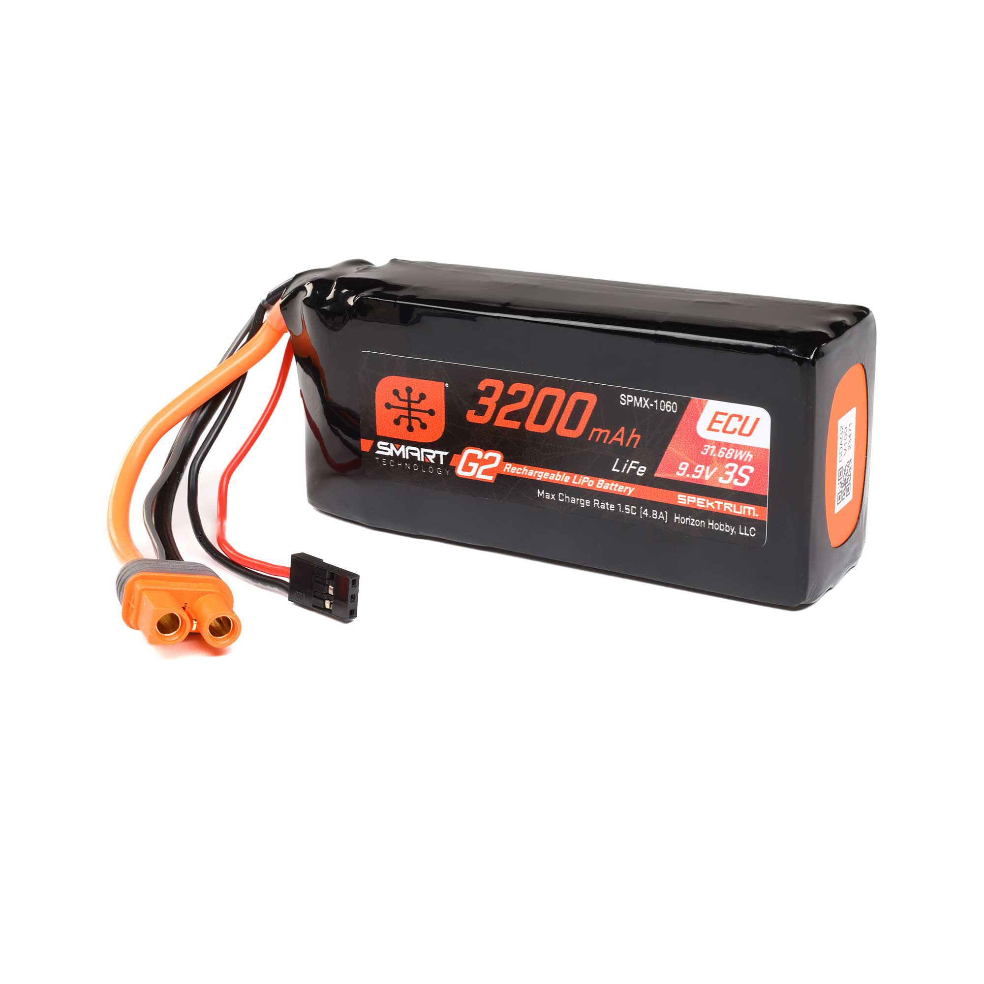 Spektrum Accessories 9.9V 3200mAh 3S 10C Smart G2 ECU LiFe Battery: IC3-SPMX-1060