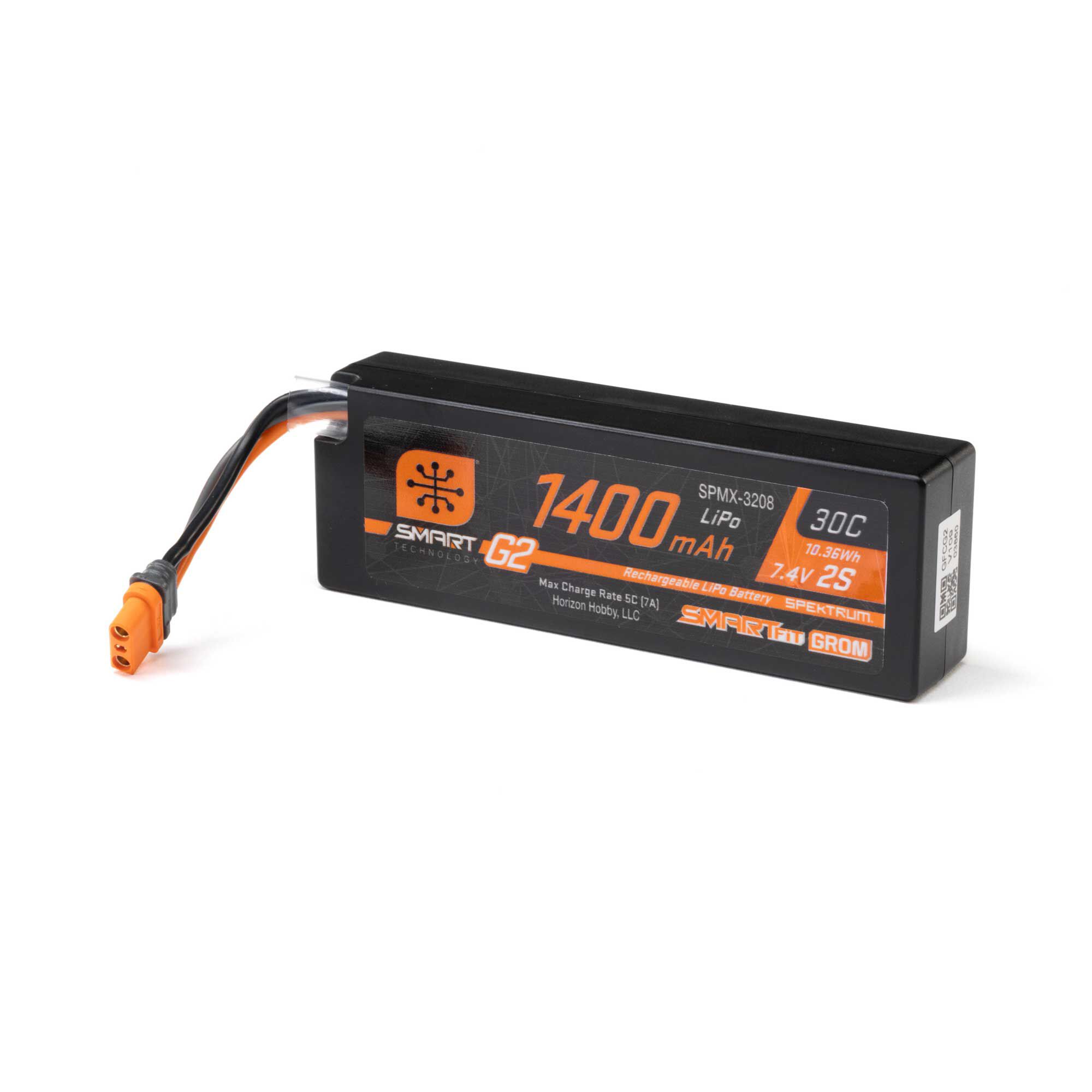 Spektrum Accessories 7.4V 1400mAh 2S 30C Smart G2 LiPo Battery: IC2 SmartFit Case-SPMX-3208
