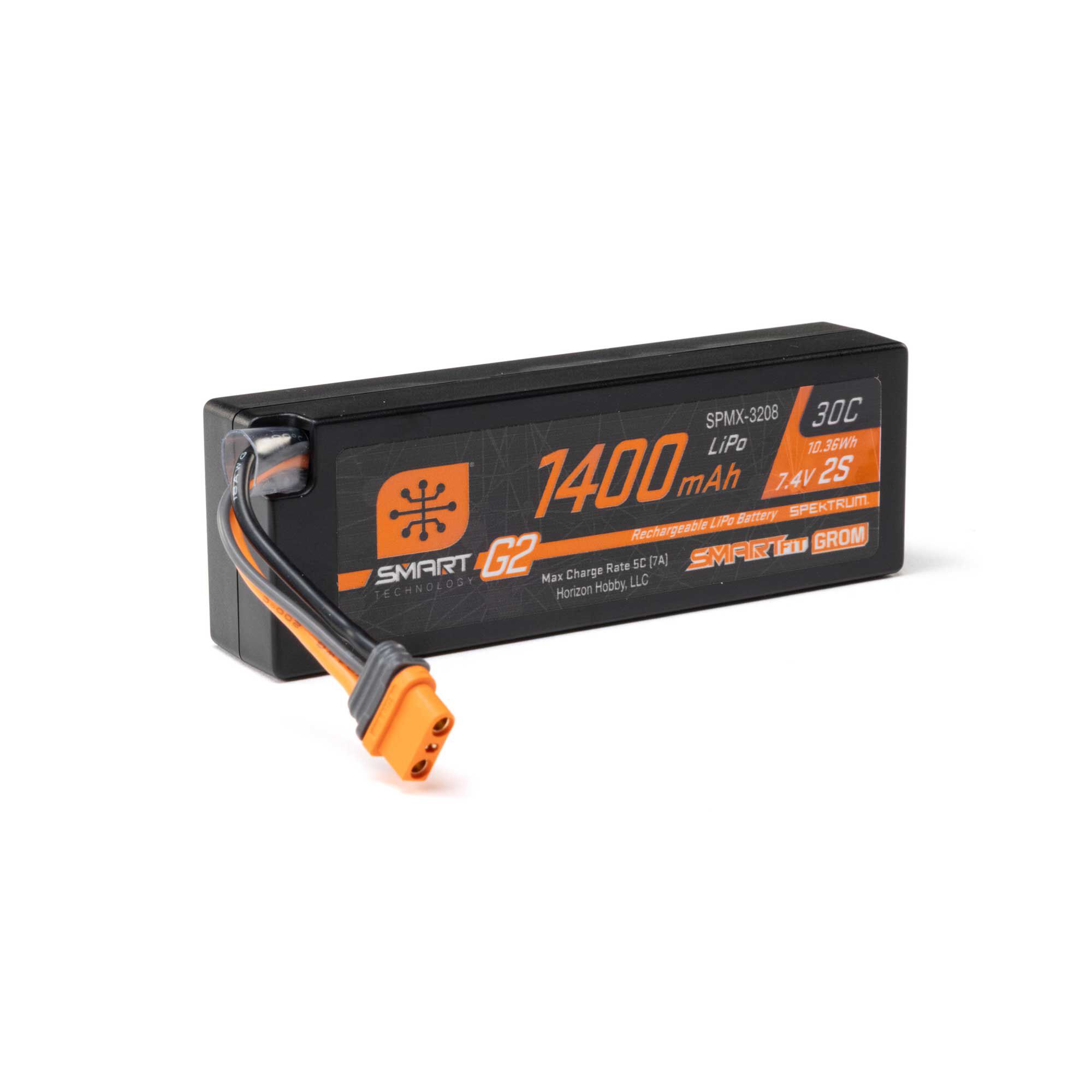 Spektrum Accessories 7.4V 1400mAh 2S 30C Smart G2 LiPo Battery: IC2 SmartFit Case-SPMX-3208