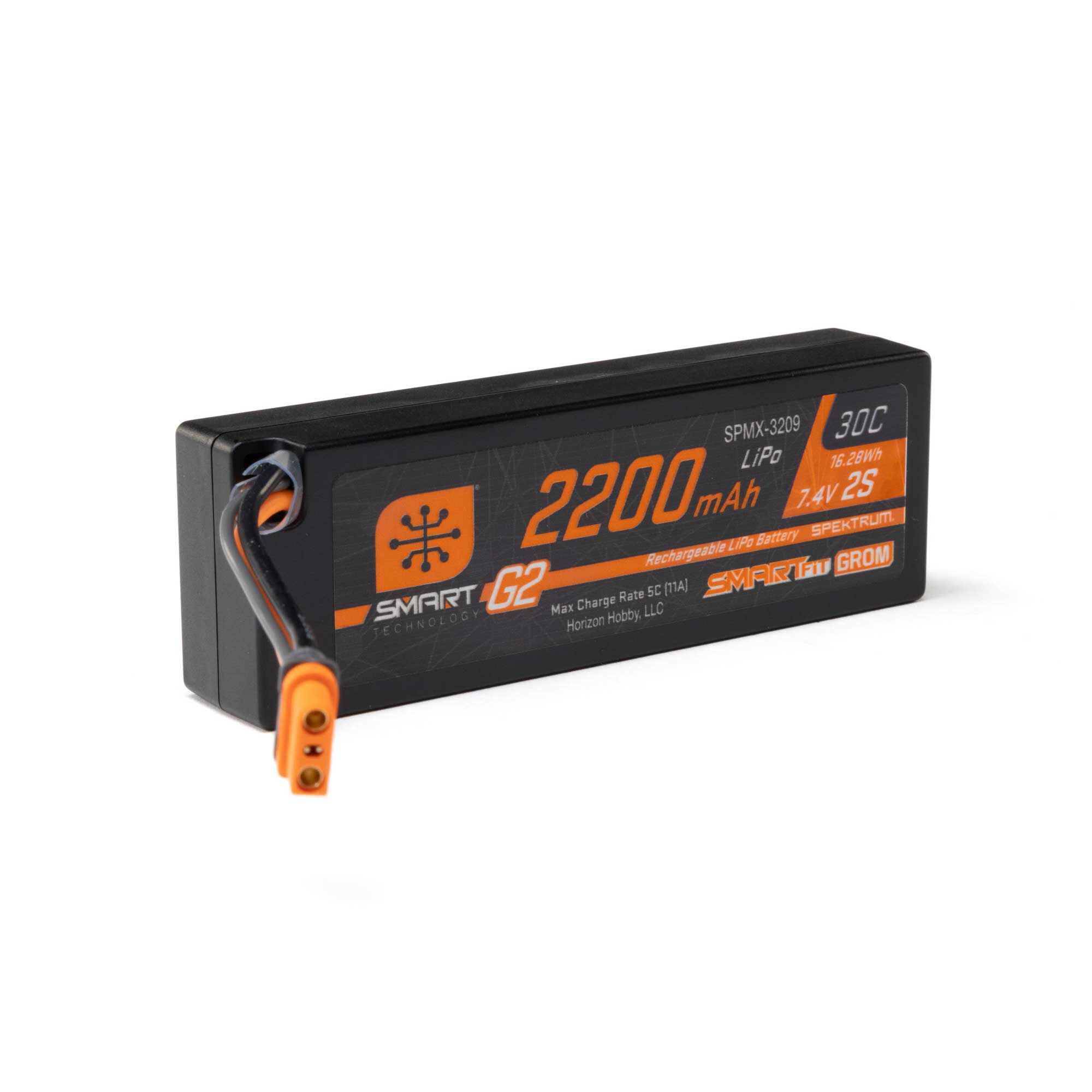 Spektrum Accessories 7.4V 2200mAh 2S 30C Smart G2 LiPo Battery: IC2 SmartFit Case-SPMX-3209
