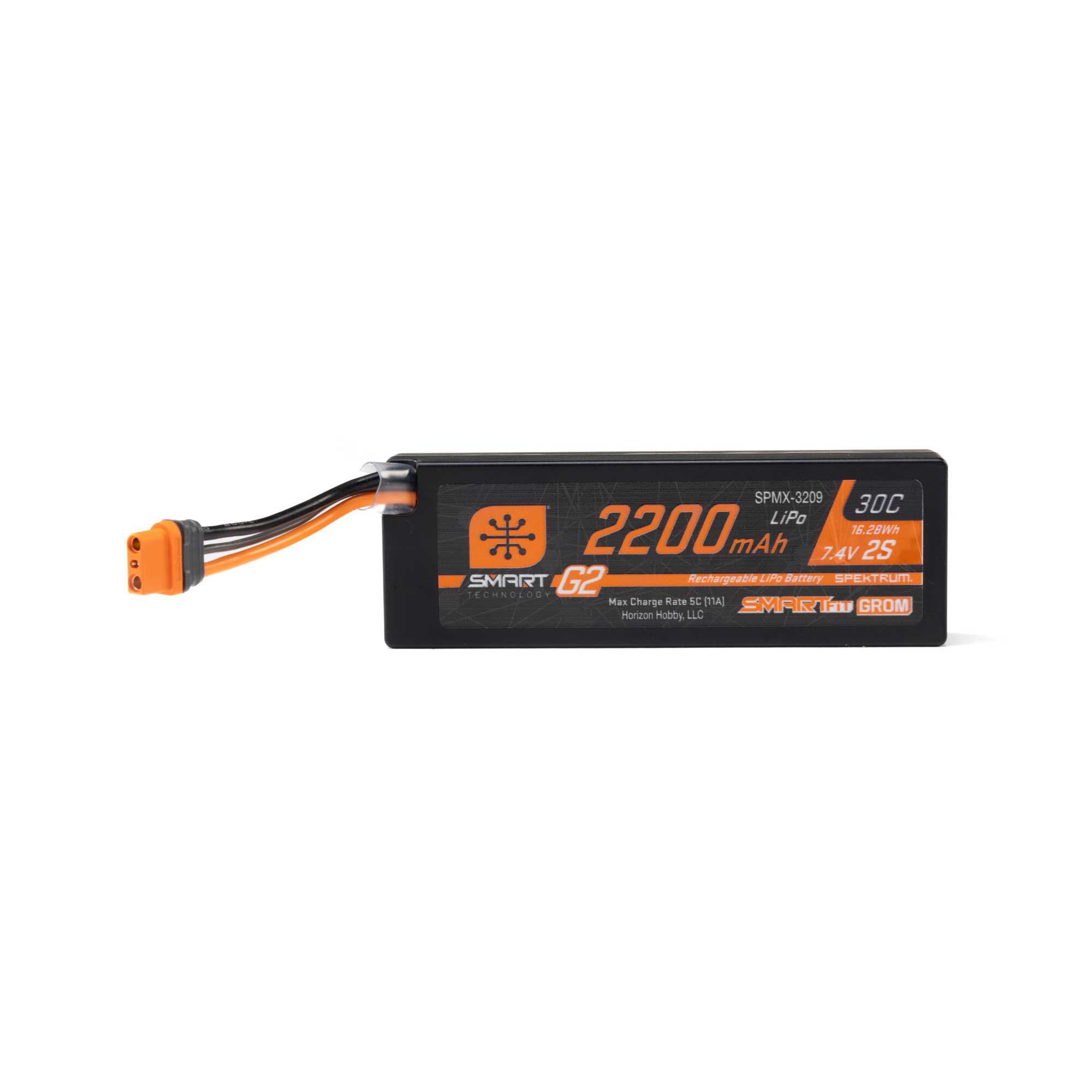 Spektrum Accessories 7.4V 2200mAh 2S 30C Smart G2 LiPo Battery: IC2 SmartFit Case-SPMX-3209