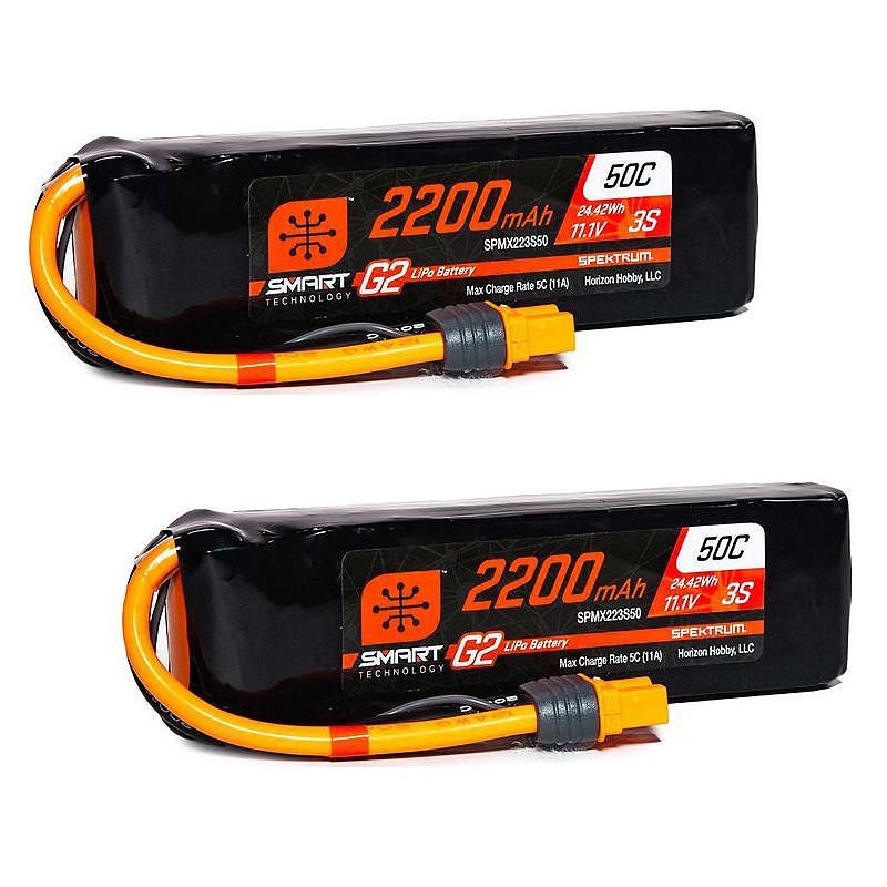 Spektrum 11.1V 2200mAh 3S 50C Smart G2 LiPo Battery: IC3-SPMX223S50