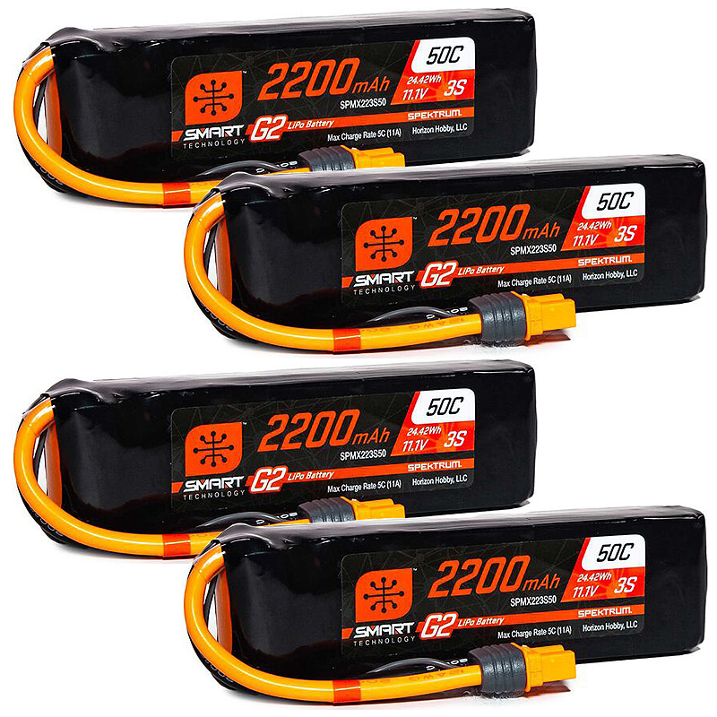 Spektrum 11.1V 2200mAh 3S 50C Smart G2 LiPo Battery: IC3-SPMX223S50