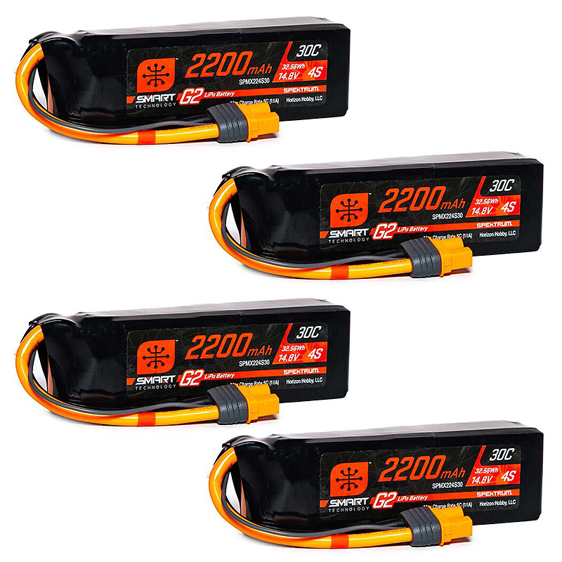 Spektrum 2200mAh 4S 14.8V Battery Smart G2 LiPo 30C; IC3-SPMX224S30