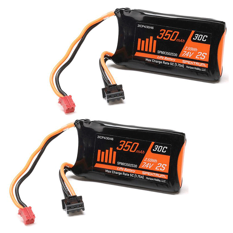 Spektrum 7.4V 350mAh 2S LiPo Battery: SCX24 PH 2.0-SPMX3502S30