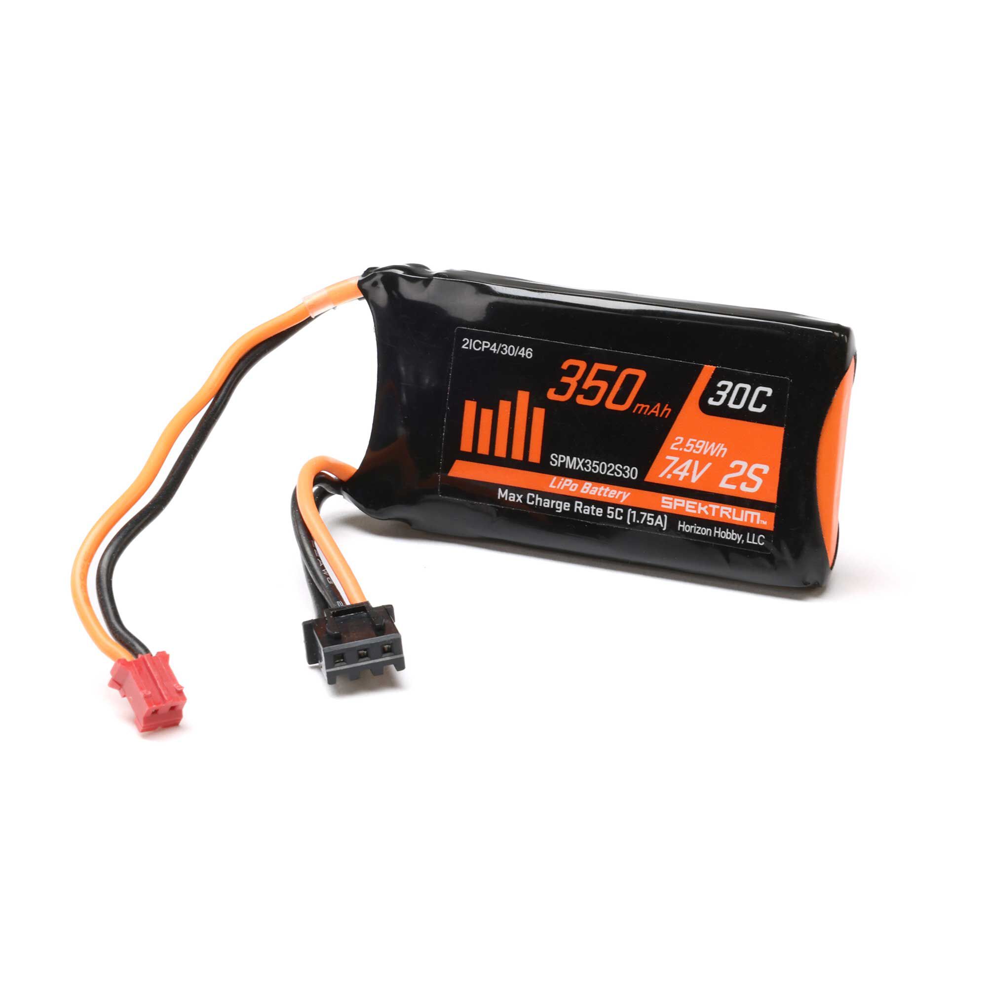 Spektrum 7.4V 350mAh 2S LiPo Battery: SCX24 PH 2.0-SPMX3502S30