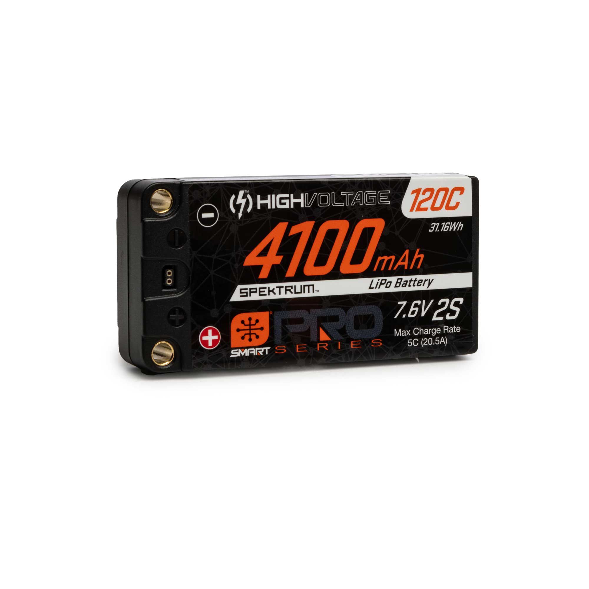 Spektrum 7.6V 4100mAh 2S 120C Smart Pro Race Shorty Hardcase LiHV Battery: Tubes, 5mm-SPMX412S120HT