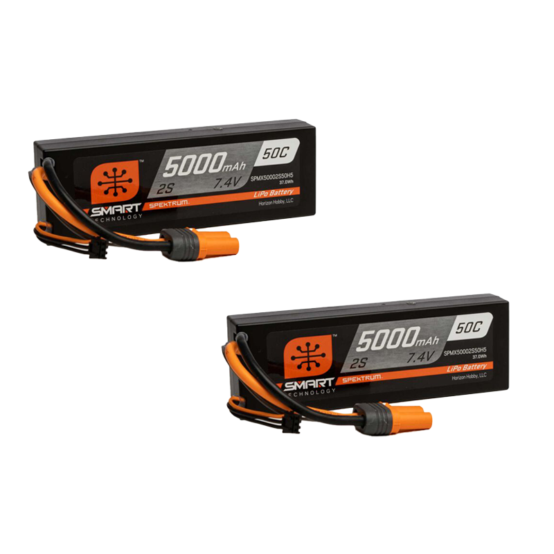 Spektrum 7.4V 5000mAh 2S 50C Smart Hardcase LiPo Battery: IC5-SPMX50002S50H5