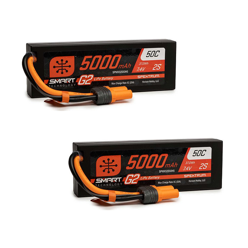 Spektrum 7.4V 5000mAh 2S 50C Smart G2 Hardcase LiPo Battery IC5-SPMX52S50H5