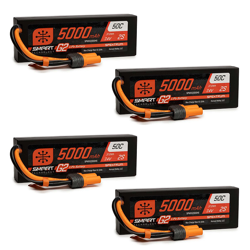 Spektrum 7.4V 5000mAh 2S 50C Smart G2 Hardcase LiPo Battery IC5-SPMX52S50H5