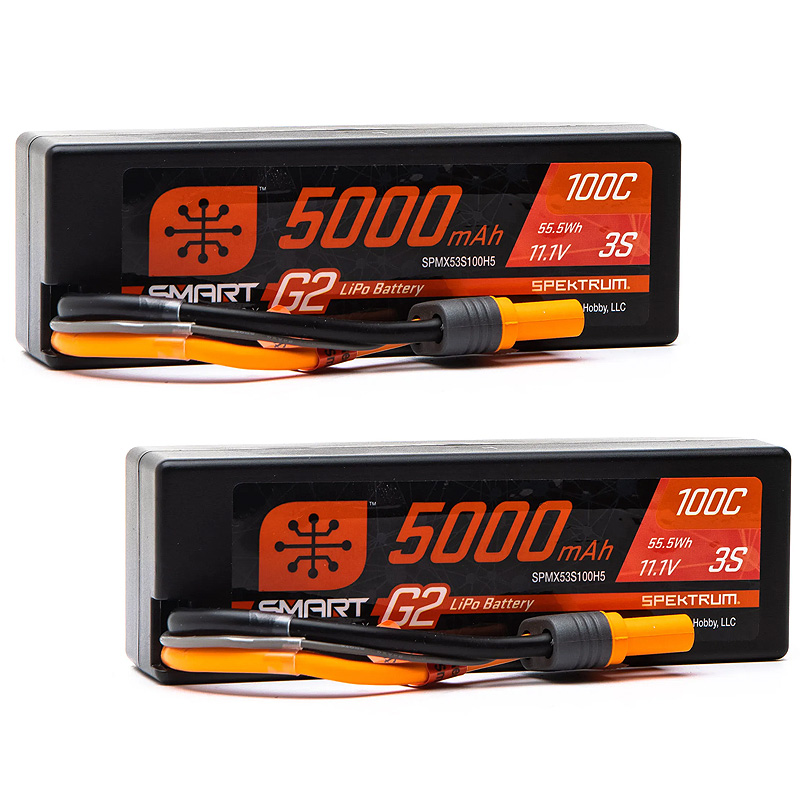 Spektrum 11.1V 5000mAh 3S 100C Smart G2 Hardcase LiPo Battery: IC5-SPMX53S100H5