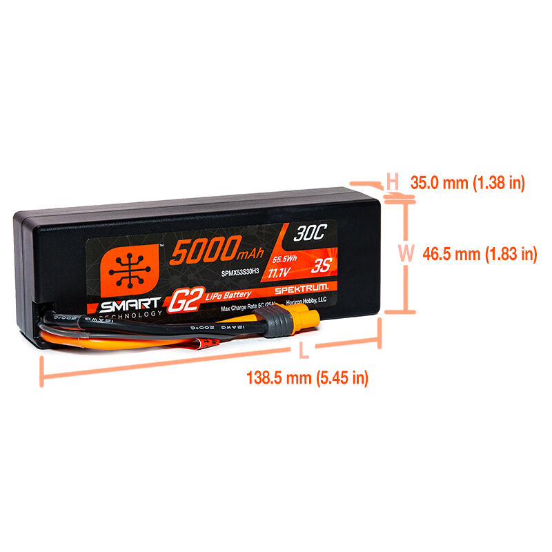 Spektrum 11.1V 5000mAh 3S 30C Smart G2 Hardcase LiPo Battery: IC3-SPMX53S30H3