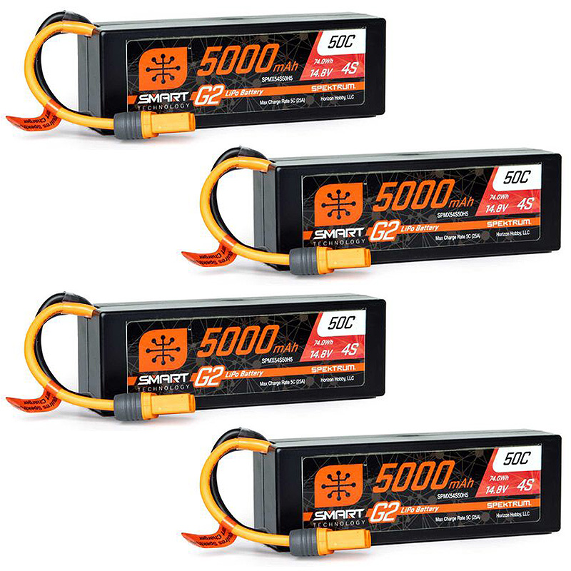 Spektrum 14.8V 5000mAh 4S 50C Smart G2 Hardcase LiPo Battery: IC5-SPMX54S50H5