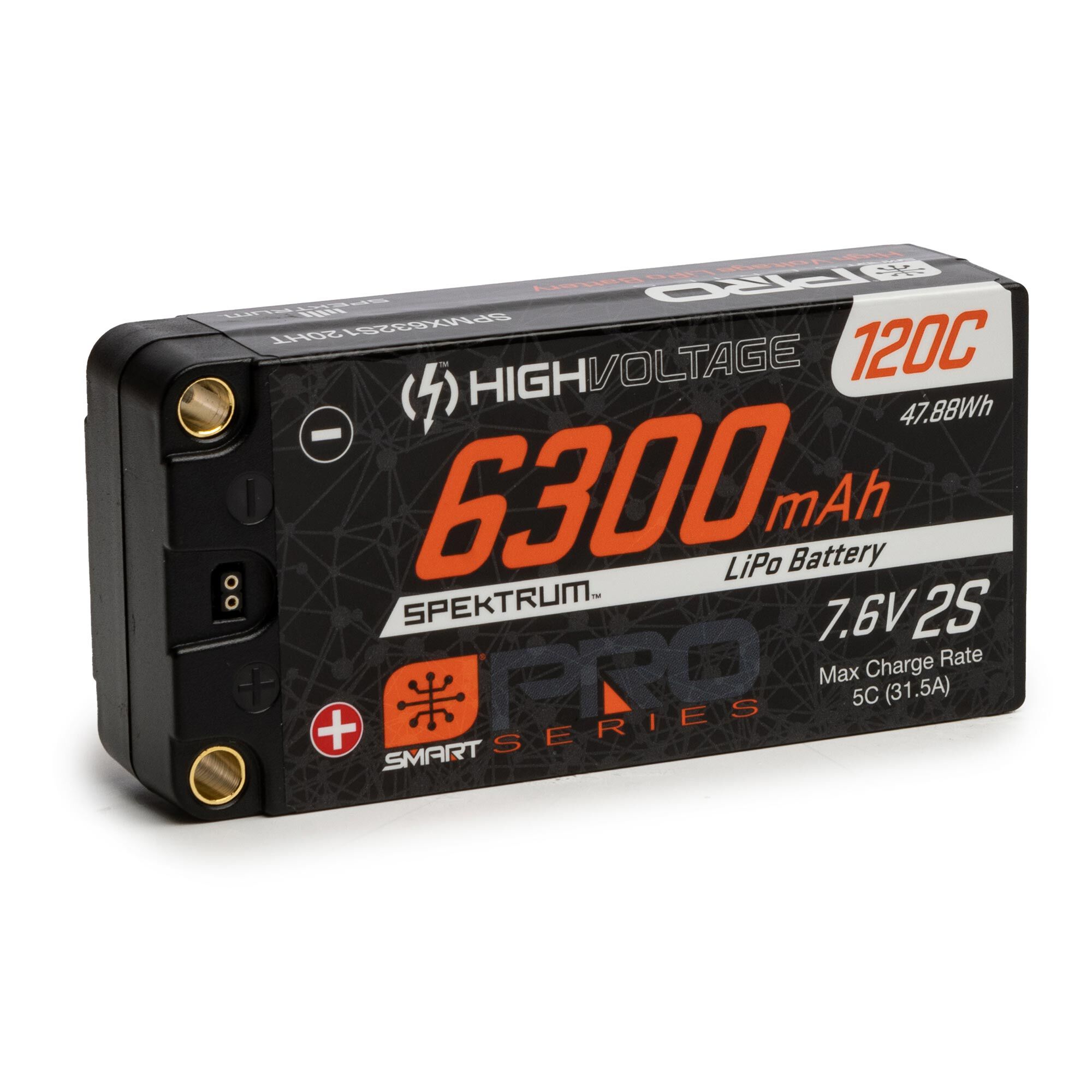 Spektrum 7.6V 6300mAh 2S 120C Smart Pro Race Shorty Hardcase LiHV Battery: Tubes, 5mm-SPMX632S120HT