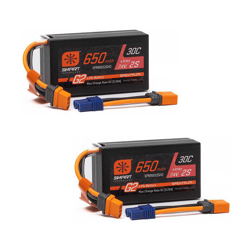 Spektrum 7.4V 650mAh 2S Smart G2 Hardcase 30C LiPo: IC2-SPMX652SH2