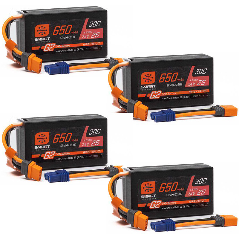 Spektrum 7.4V 650mAh 2S Smart G2 Hardcase 30C LiPo: IC2-SPMX652SH2