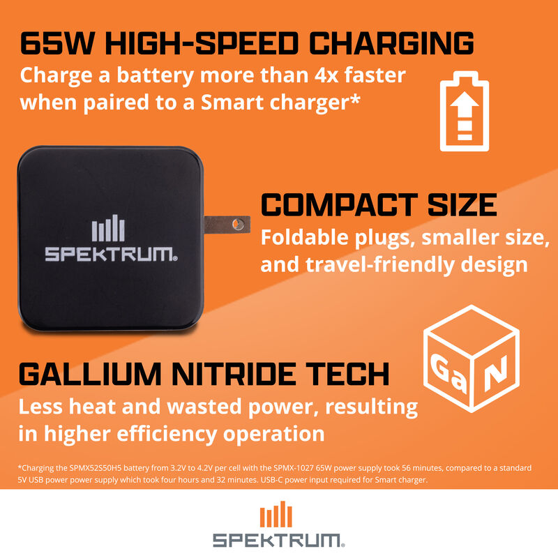 Spektrum Smart Powerstage Bundle: 1300mAh 3S 30C LiPo Battery (IC2) / S100 Charger / 65W Power Supply / Adapter-SPMXPSS315