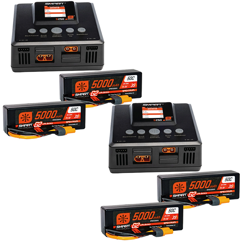 Spektrum Smart Powerstage 6S Surface Bundle: (2) G2 5000mAh 3S LiPo IC5 & S250 Charger-SPMXPSS600